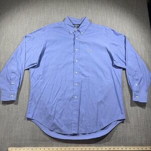 Ralph Lauren Dress Shirt Mens 17 34/35 Blue Solid Yarmouth Oxford Flesh Pony